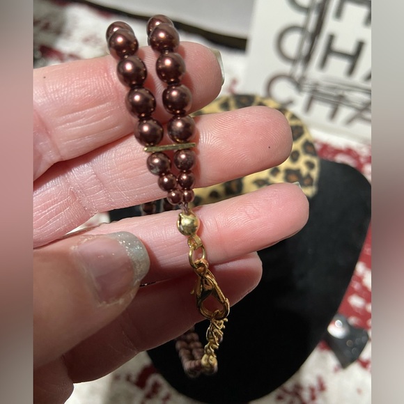 Faux Brown Pearl Choker With Gold Tone Hardware - Picture 4 of 5